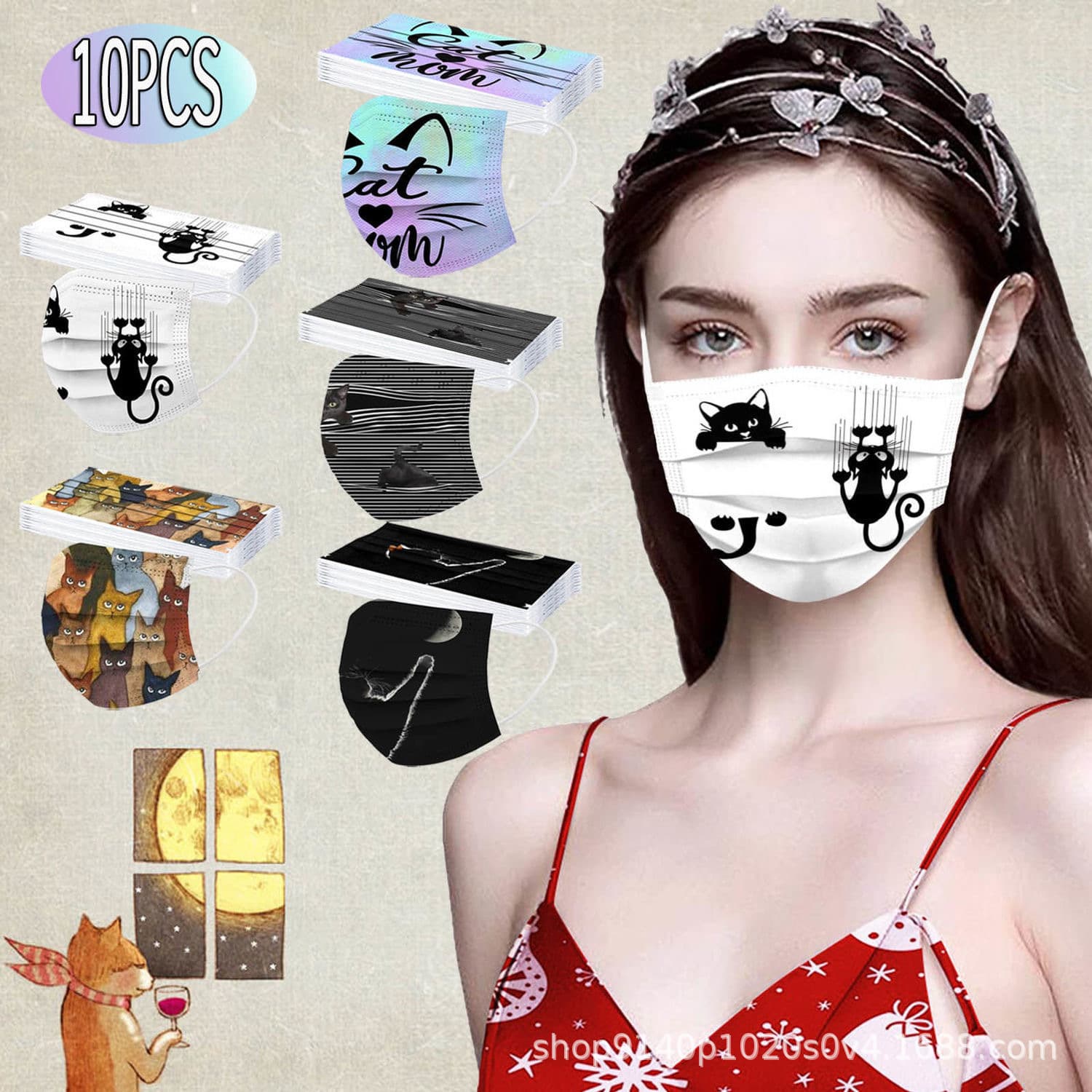 Disposable Protective Mask Colorful Print Cat Series Three-Layer with Melt-Blown Windproof and Good Breathability Cat Print