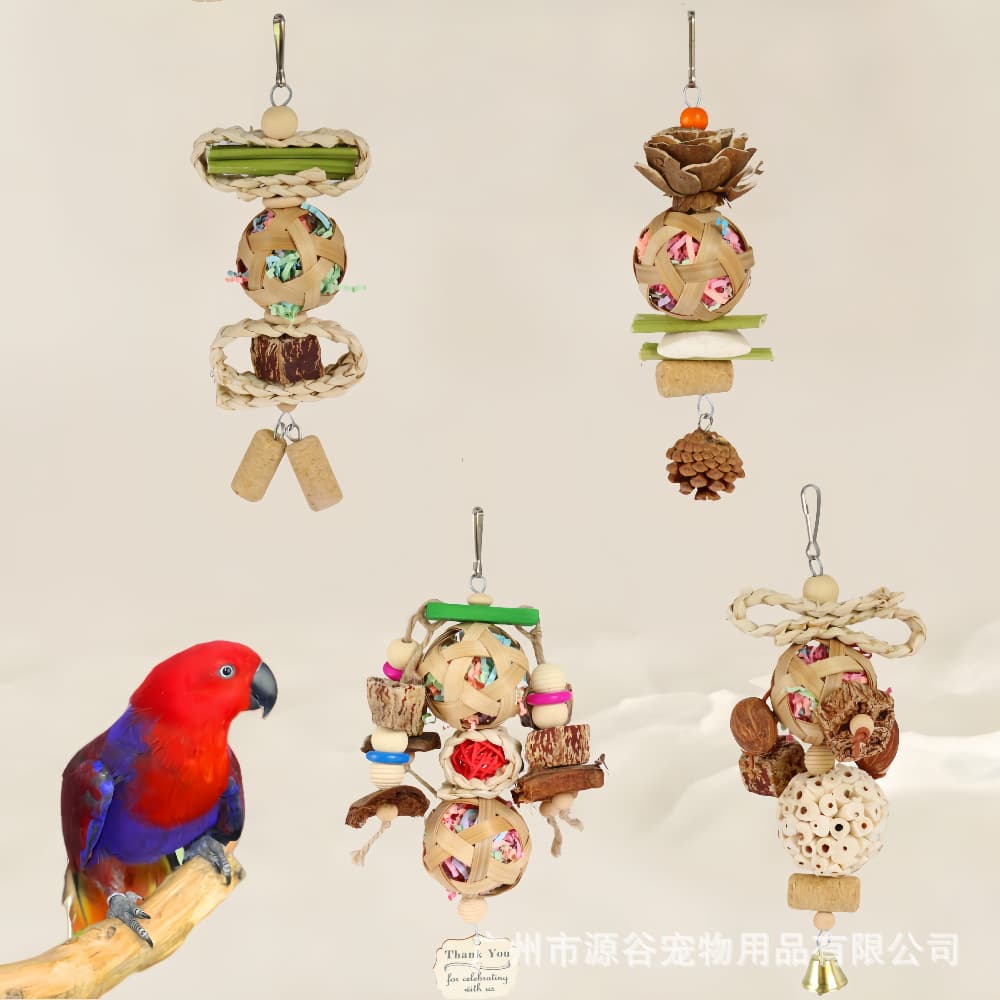 Parrot Toy Papaya Stem Pinecone Softwood Corn Husk Starfruit Raffia Ball Chewing Boredom Relief Bird Supplies Toy