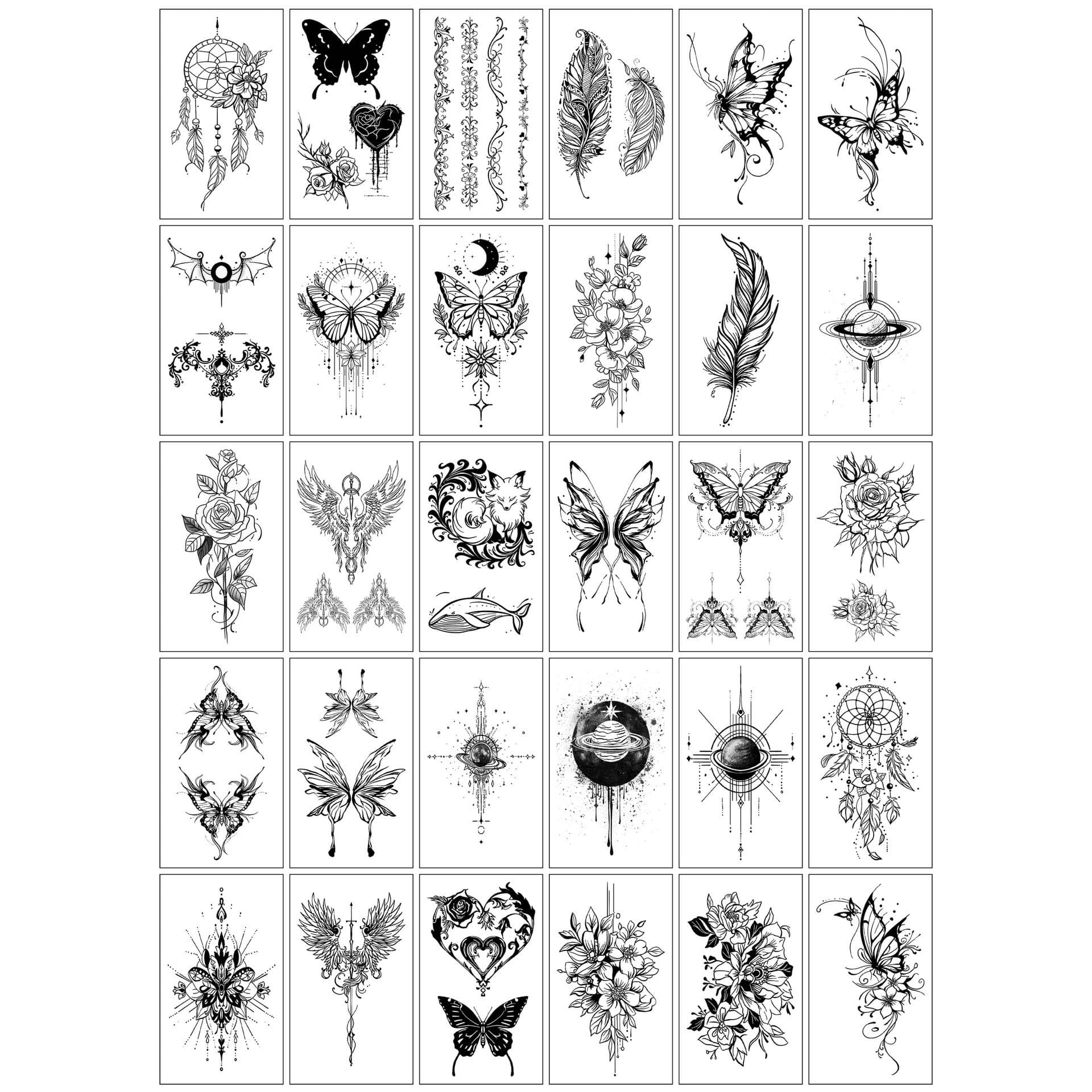 Cross-border New European and American Black and White Dark Tattoo Stickers Ins Butterfly Flower Sexy Women Realistic Small Fresh Tattoo Stickers