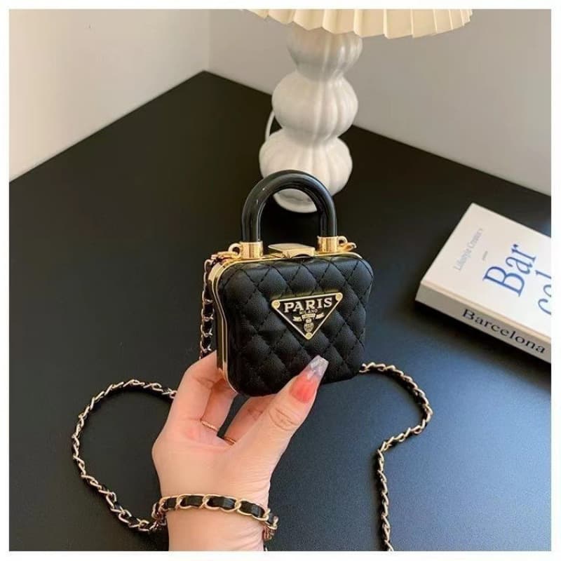 Mini Red Bag 2025 New Portable Mirror Cosmetic Bag Chanel Pearl Chain Headphone Bag Woolen Bag