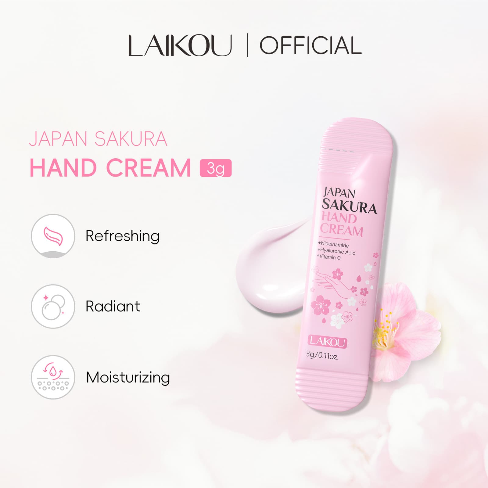 Cross-border Laikou Cherry Blossom Hand Cream 3g Single Sheet Fragrance Portable Moisturizing Mini Travel Size In Stock