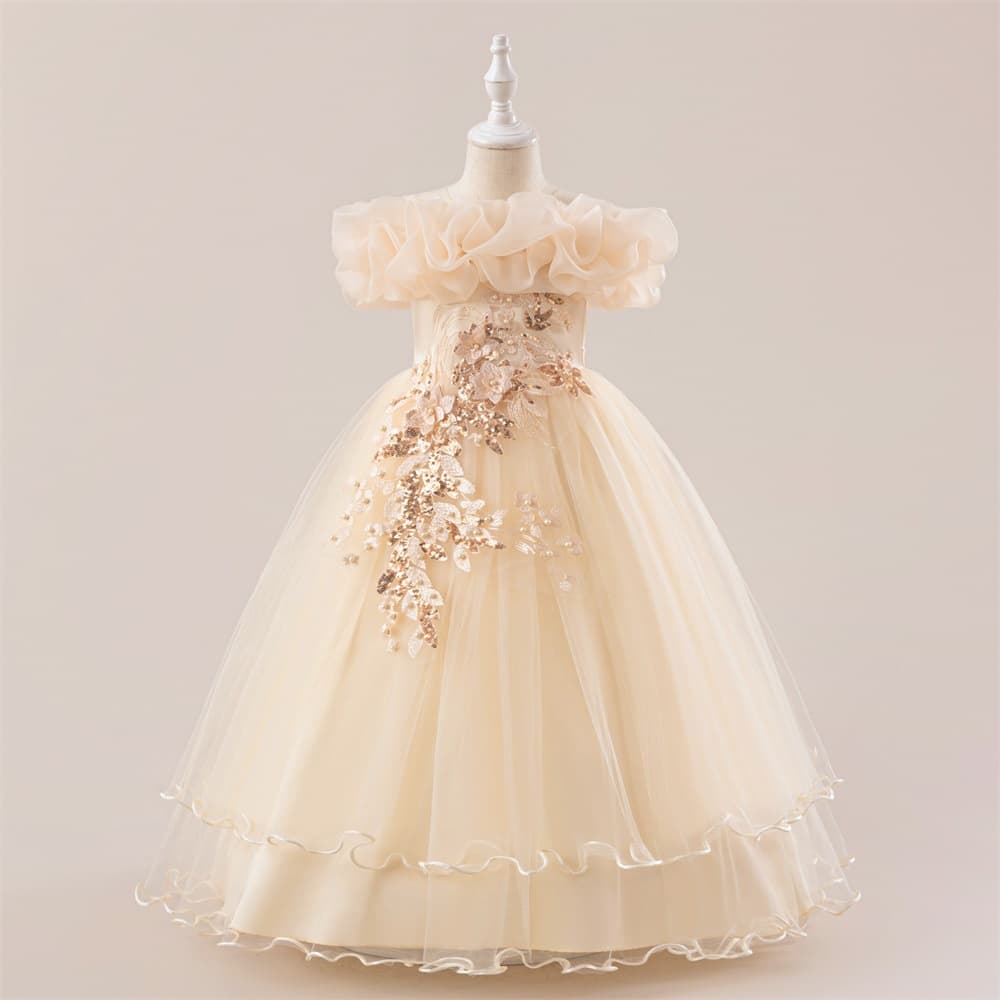 Amazon Kids Dress One-Shoulder Tutu Princess Gown Girls Wedding Dress Piano Performance Costume Party Skirt