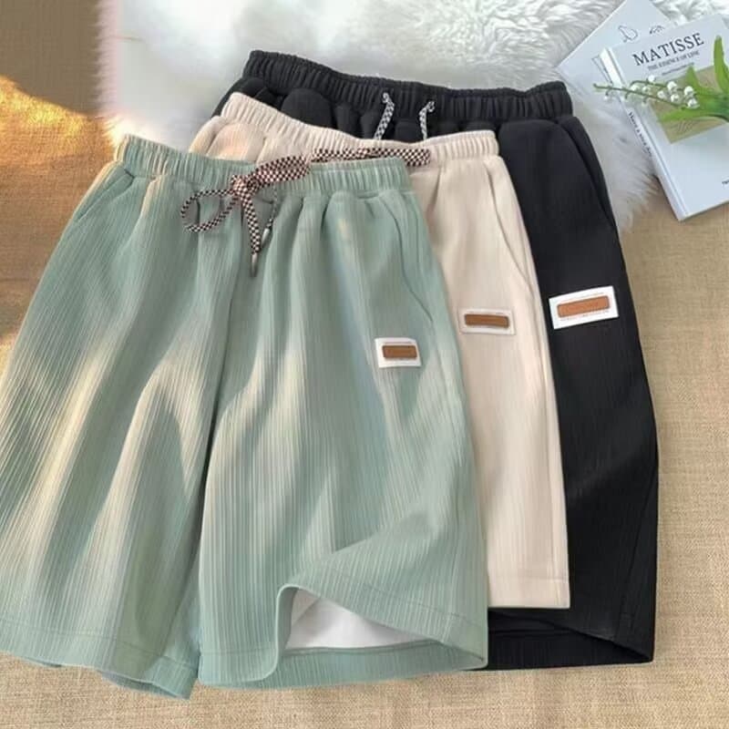 Ice Silk Sleep Shorts for Men Summer Trendy Solid Color Versatile Sports Knee-Length Five-Point Pants Hong Kong Style Loose Casual Pants