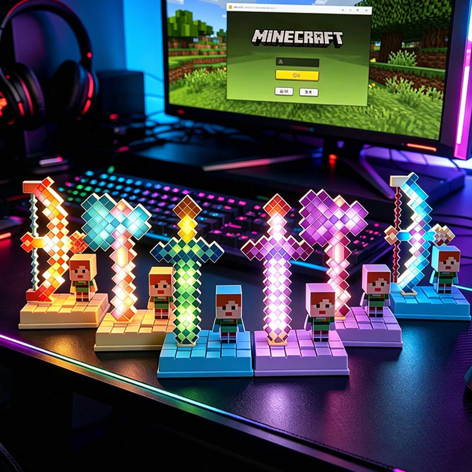 Minecraft diamond ornament sword Minecraft game peripheral gifts weapon model lamp led lamp eye protection lamp