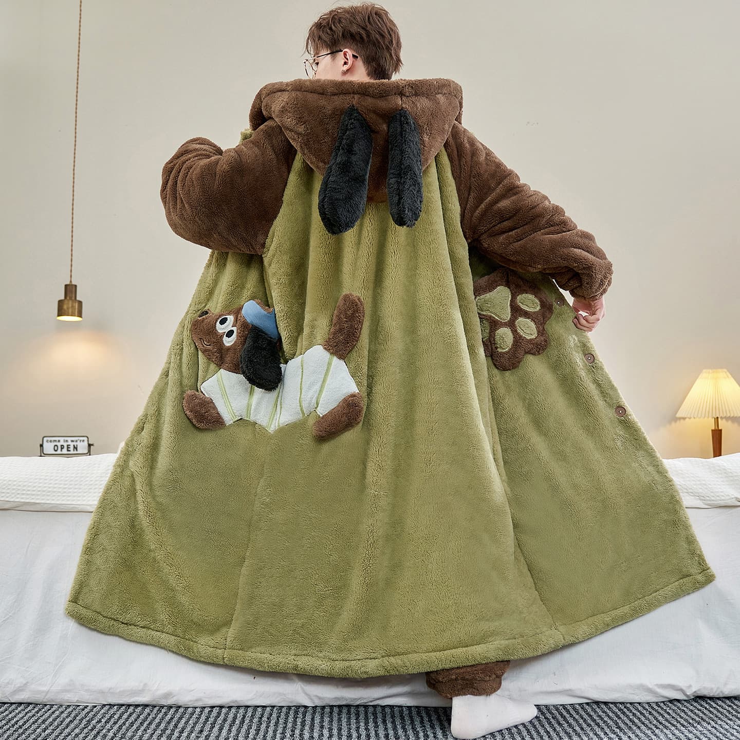 Men's Pajamas Autumn Winter Coral Fleece Thickened Winter Youth Plus Size Robe Flannel Homewear