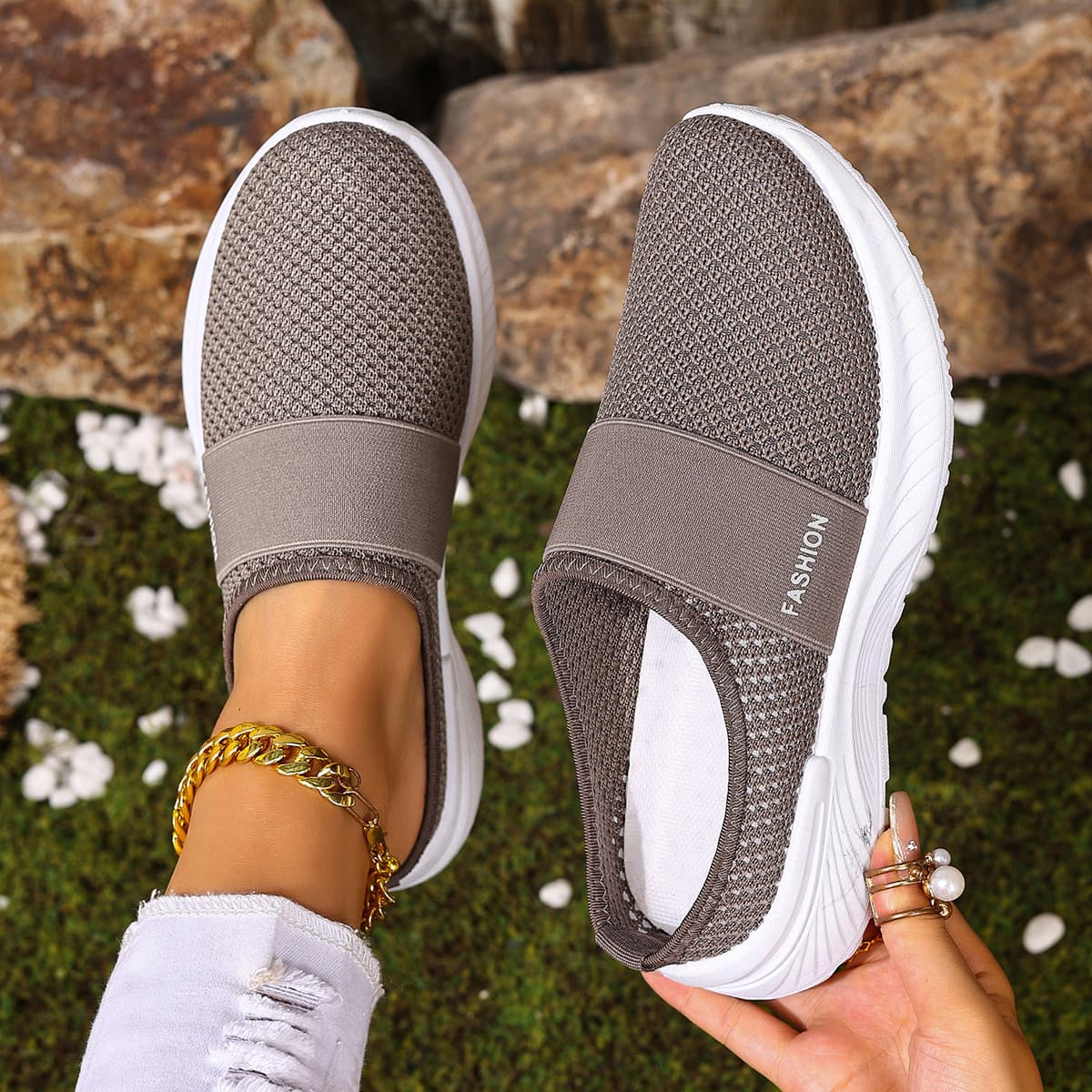 Women's Shoes 2025 Autumn New Style Wholesale Breathable Half-Slip Single Shoes Cross-border Casual Shoes for Women