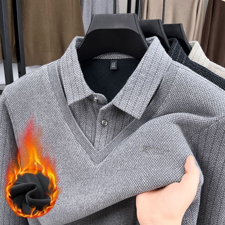 Autumn/Winter New Men's Mink Plush Thick Knitwear Middle-Aged Turn-Down Collar Two-Piece Fleece-Lined Warm Base Layer Wholesale