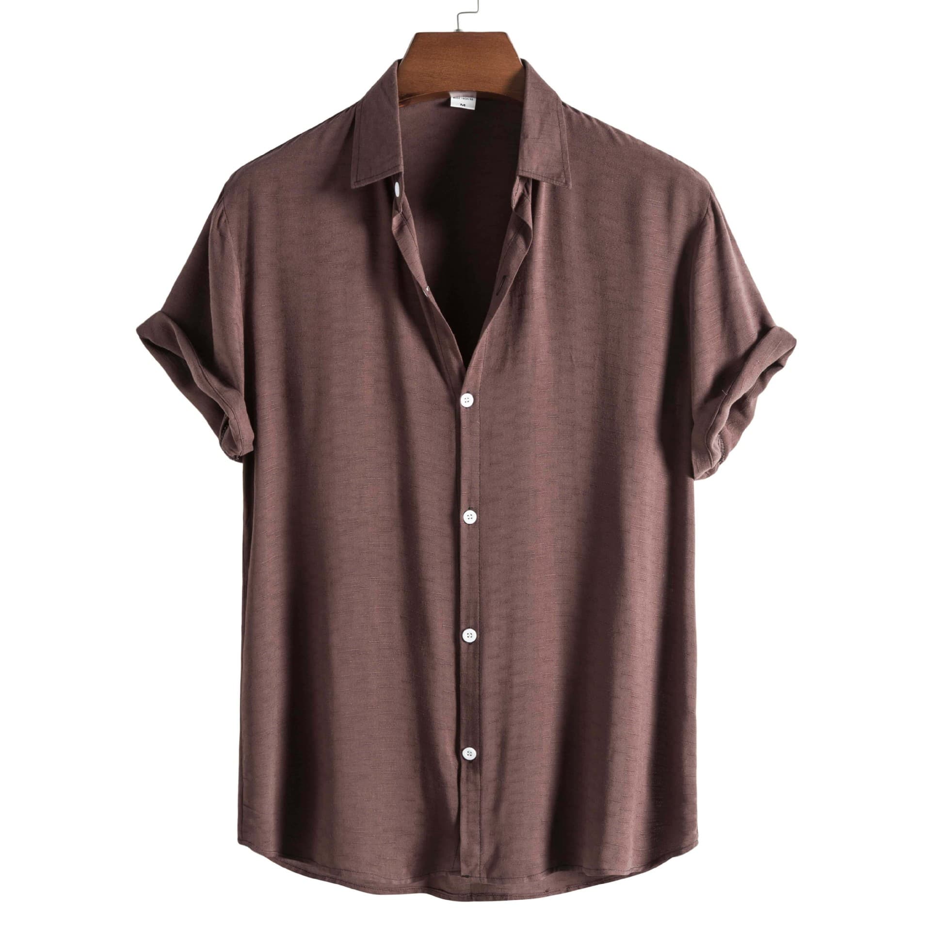 8/92021 Cross-Border Aliexpress Men's Fashion Trend Casual Solid Color Lapel Short Sleeve Shirt Dropshipping