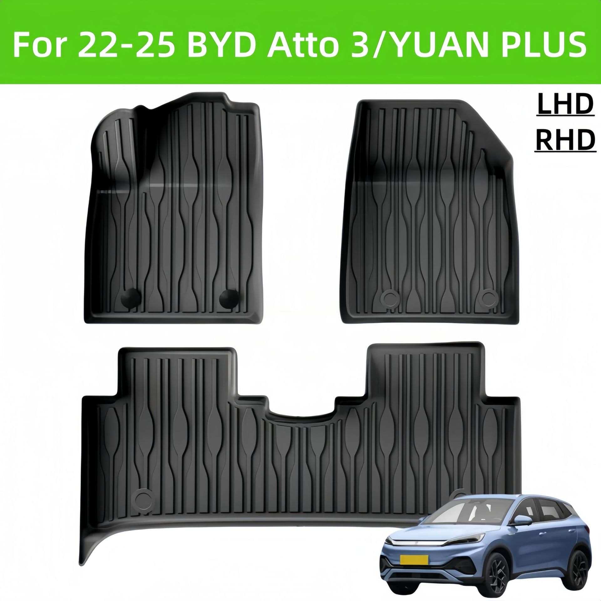 TPE Car Floor Mat for BYD Atto 3/Yuan Plus 22-24 Model Years Waterproof Non-Toxic Rubber Carpet Custom Fit Vehicle Mat