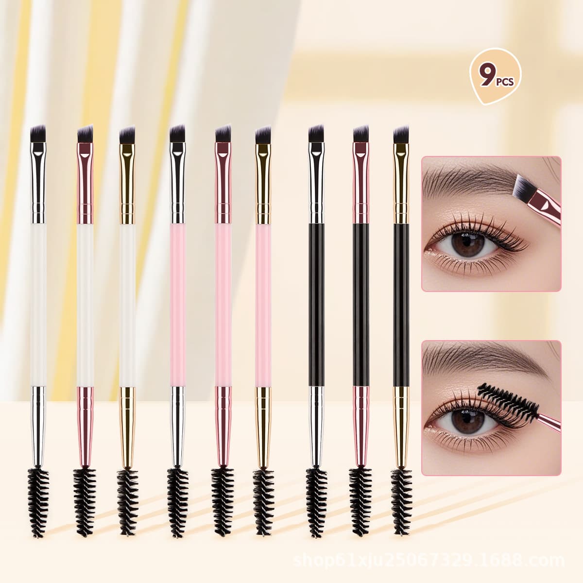 Double-Headed Eyeshadow Brush Portable Makeup Brush Eyelash Brush Angle Brush Nylon Bristles Plastic Handle for General Use
