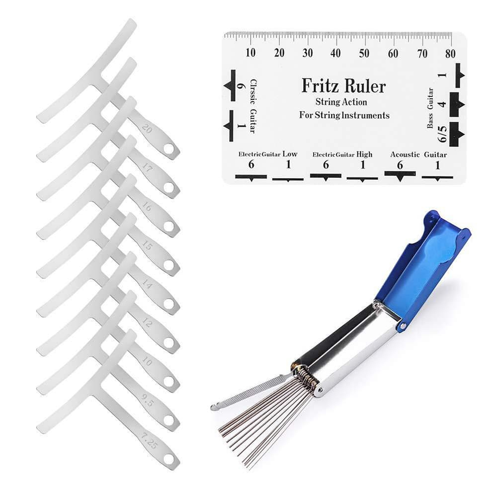 Guitar T-shaped ruler 11-piece set, radian measuring ruler, string distance measuring ruler, nut grinding file, musical instrument accessories