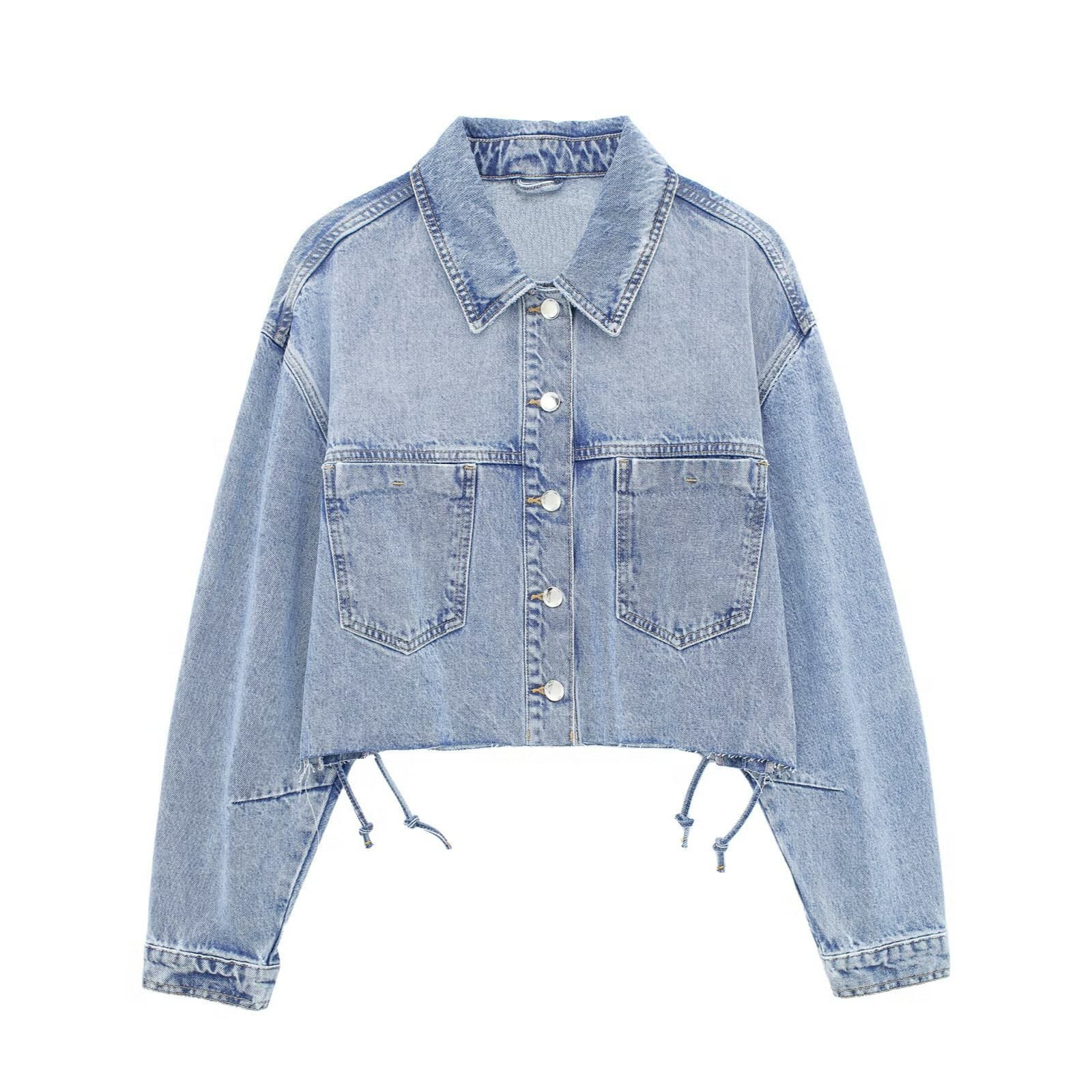 Women's Cropped Denim Jacket Fashionable and Chic for Wholesale Cross-Border