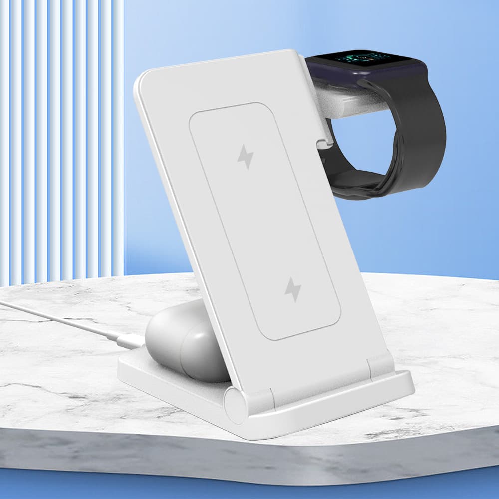 Cross-border source factory three-in-one wireless charger stand hot-selling model supports mobile phones, watches, earphones, printing