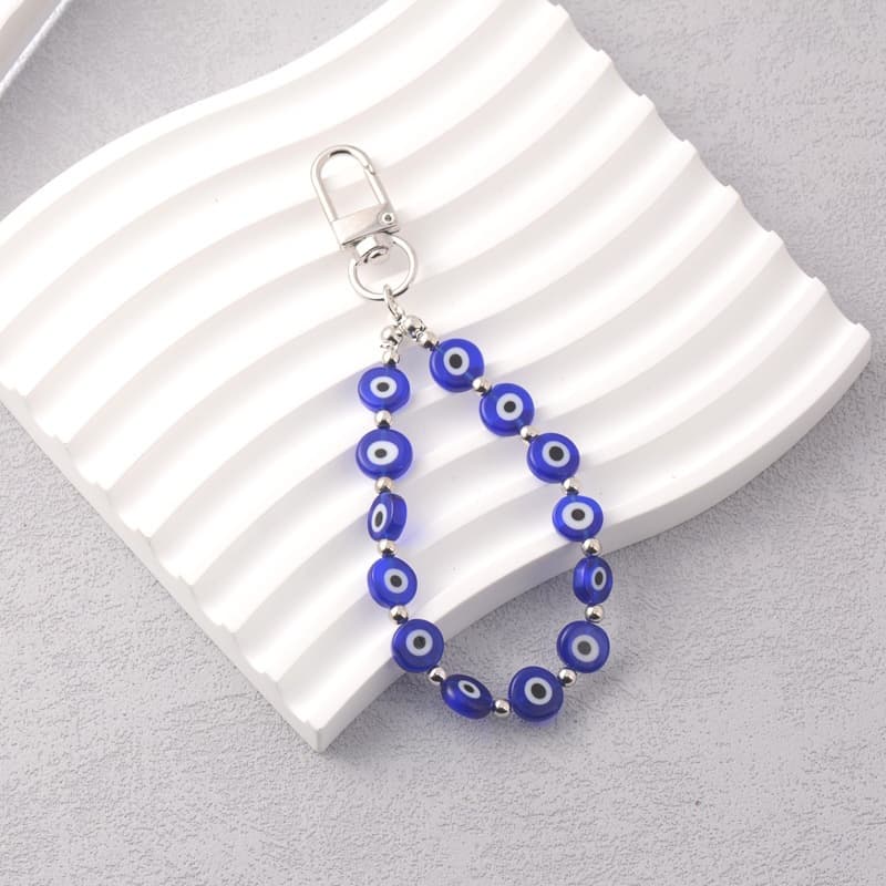 Manufacturer supplies and sells ethnic style devil's eye beaded key pendant resin blue and white eyes mobile phone chain bag handmade