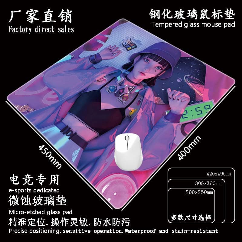 Print Ji cross-border popular micro-etched glass mouse pad professional e-sports glass mouse pad sliding pad frosted glass