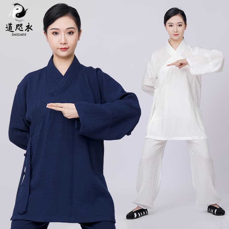 Dixi Wudang Summer Taoist Robe: Female Taoist Attire, Male Taoist Robe with Three Pure Ones Collar, Flowing Practice Clothes, Zen Meditation Layman