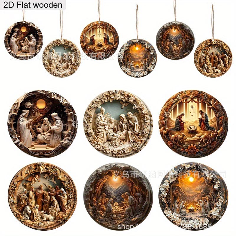 Flat 12-Piece Set Christmas Wooden Hanging Signs Christmas Hanging Decoration Pendants Christmas Tree Decor Wall