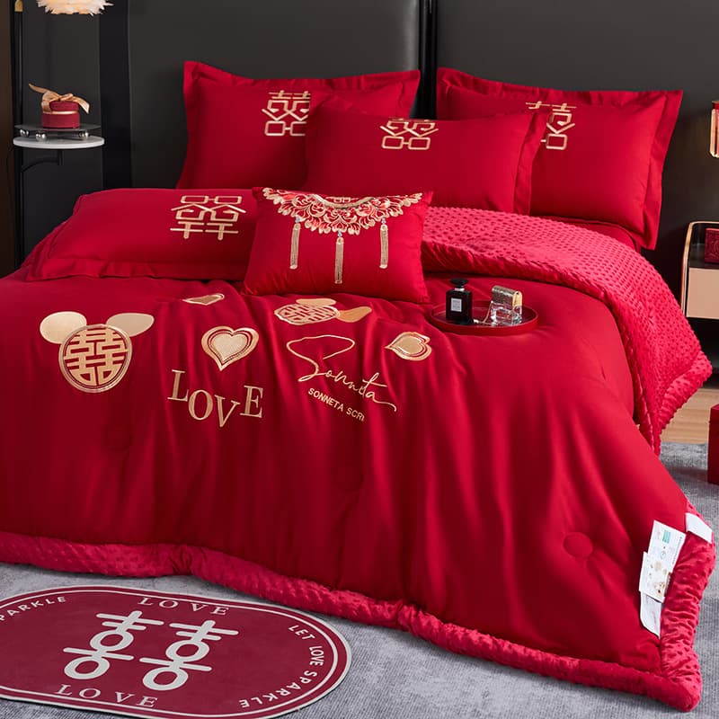 New Wedding Bright Red Soybean Fiber Double Duvet, Thickened for Spring, Autumn, and Winter
