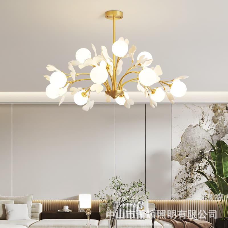 Ginkgo leaf branch-shaped all-copper chandelier for the master bedroom of the antique restaurant minimalist branch-shaped American warm bedroom dining room chandelier
