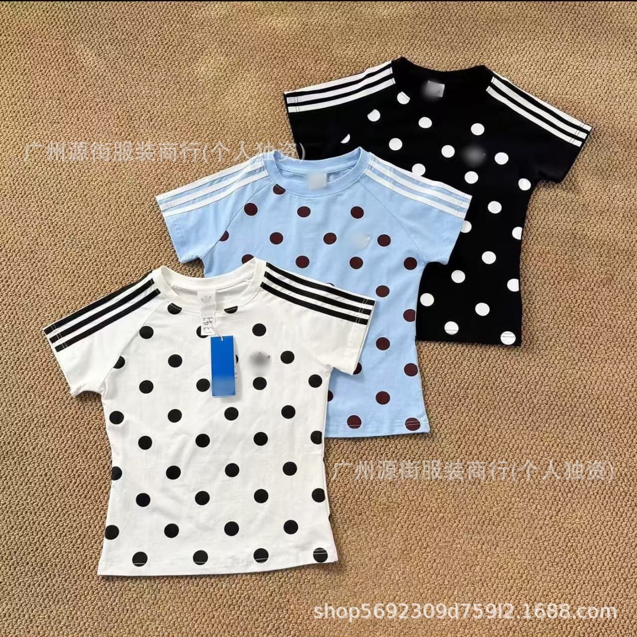 Summer Polka Dot Three-Leaf Women's Sports Casual Trendy Retro Short Fitted Short Sleeve T-Shirt KV1192 KV1193