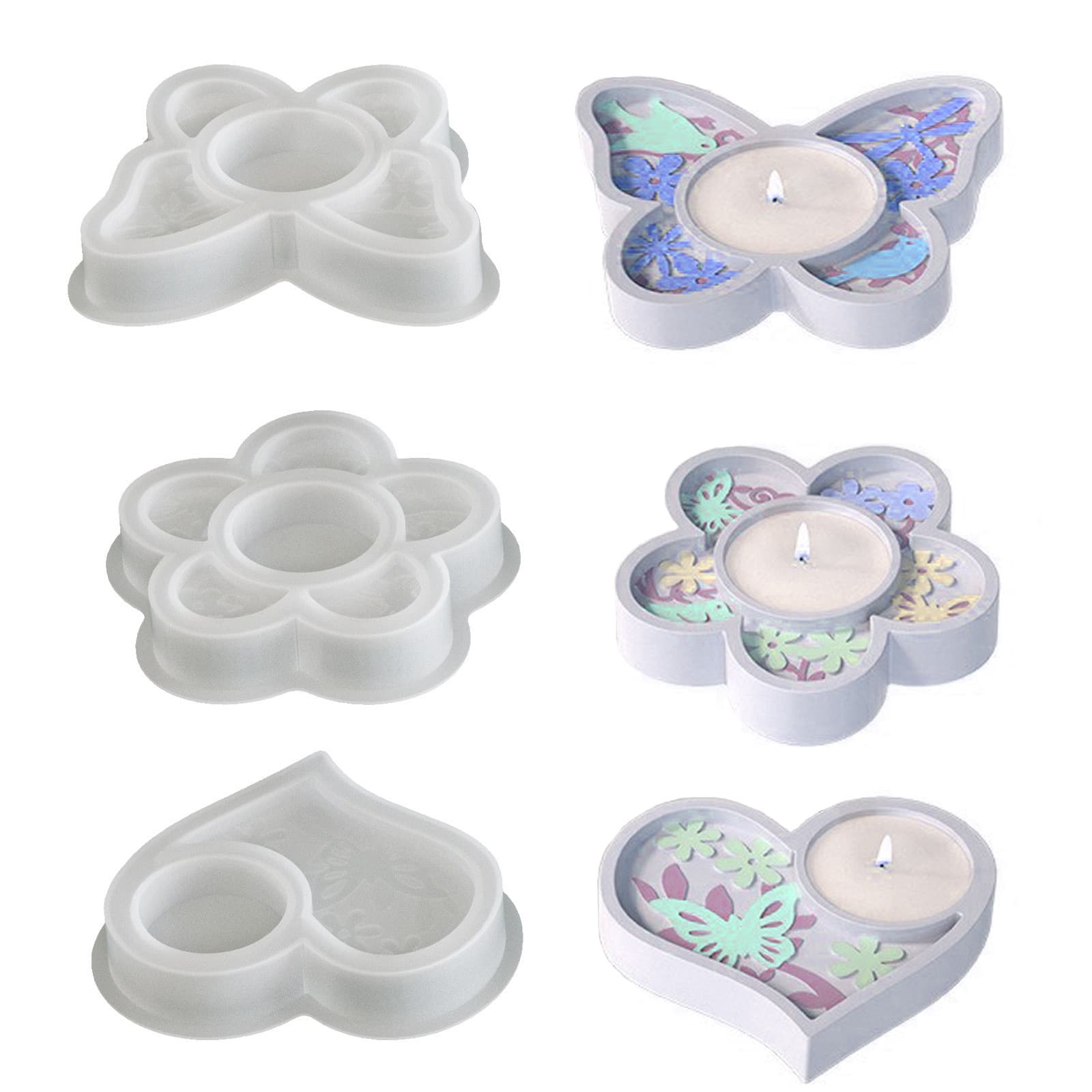 Easter Decoration Resin Silicone Mold DIY Heart Butterfly Flower Candle Holder Base Aromatherapy Plaster Mold