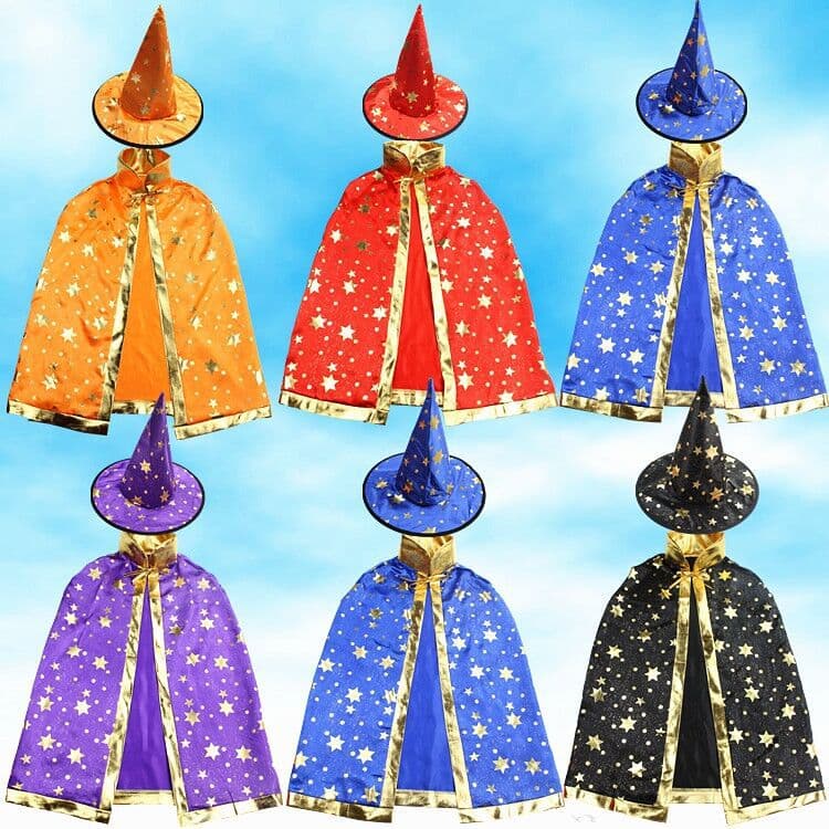 Witch Hat Costume Halloween Five-Star Cape Adult Kids Magician Cloak Kindergarten