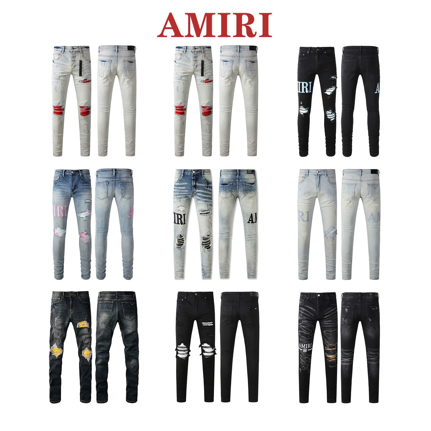 AMI Paris Brand jeans fashion slim fit ripped distressed denim jeans
