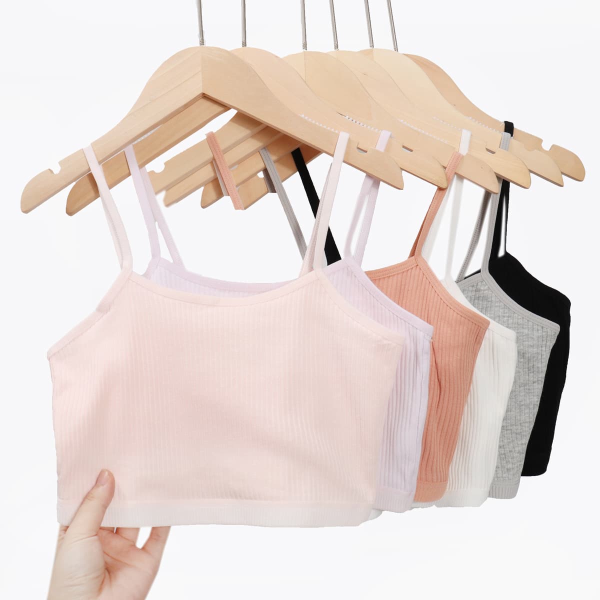 Girls' Vest Development Stage Student Underwear Teenage Bra for Medium and Older Children, Pure Cotton Strapped Tube Top Double-Layer Anti-Nipple Show