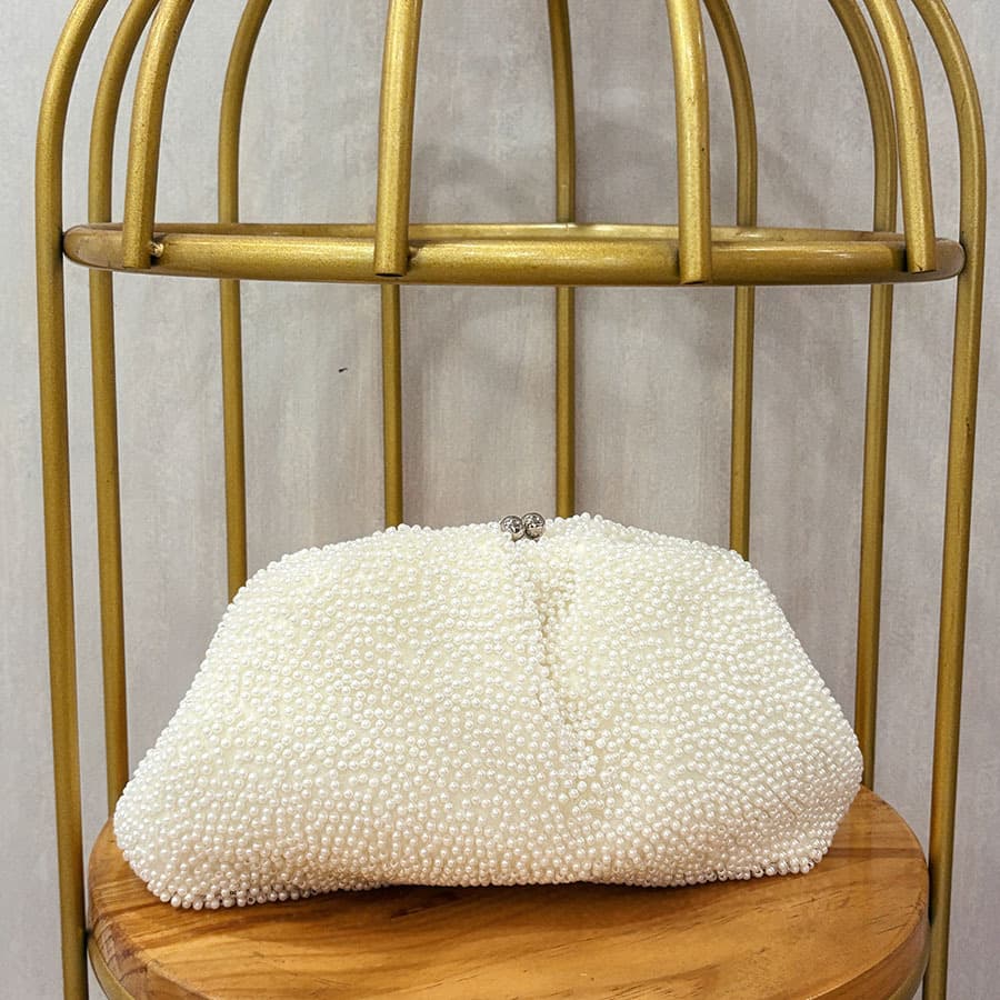Fashionable and simple pure white temperament hand-beaded clutch bag socialite high-end evening bag armpit crossbody bag