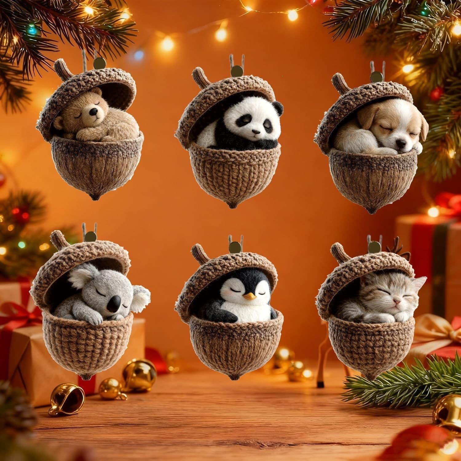 New Pinecone Animal Wooden Hanging Ornament Christmas Tree Decoration Forest Animal Fox Koala Christmas Tree Decoration Home