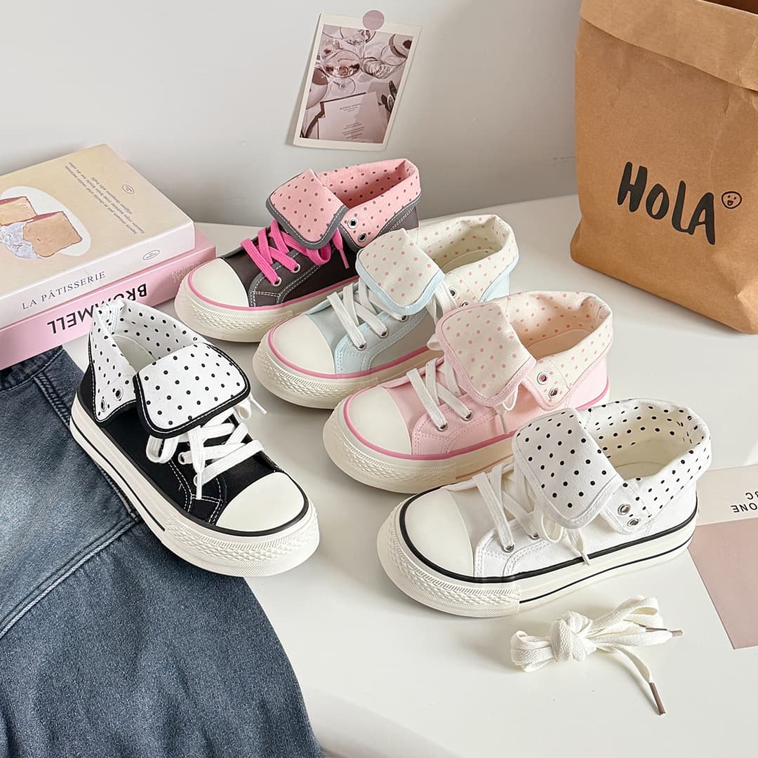 Bell Korean Style High-Top Thick-Soled Canvas Women's Shoes with Polka Dots, Cute Women's Shoes, 2026 Autumn New Versatile Model Be-6971