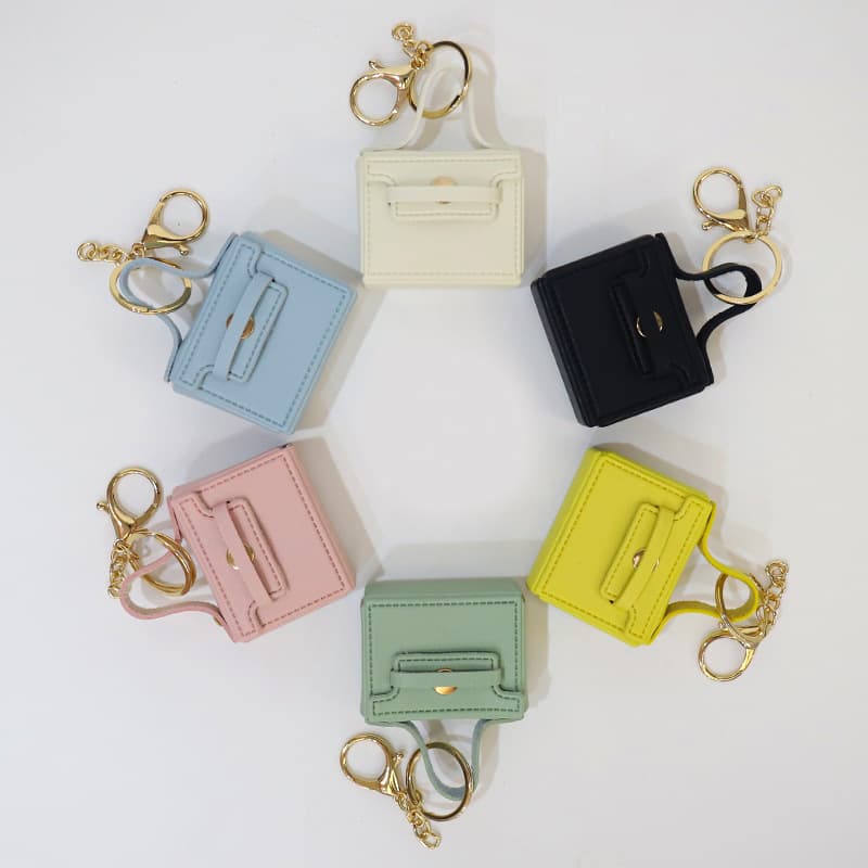 Crossbody Solid Mini Square Bag Keychain Earphone Case Car PU Keychain Pendant Wholesale National Trend Style Access Card Holder