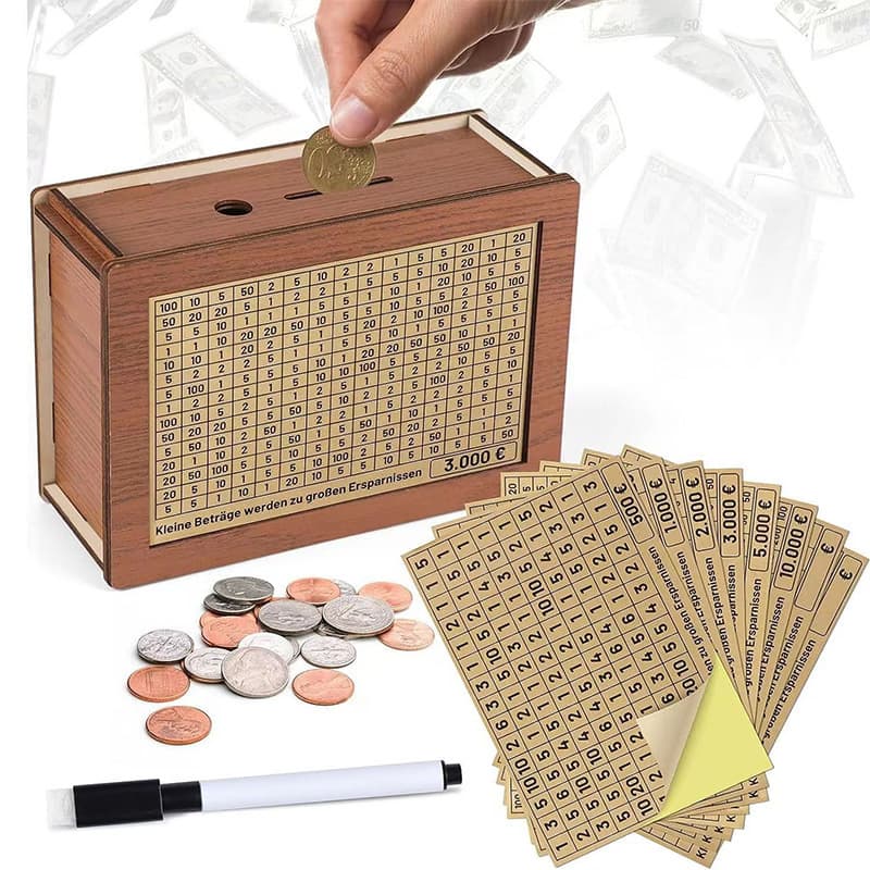 Cross-border New DIY Wooden Home Piggy Bank Craft Creative Gift Replaceable 8 Different Amount Cards