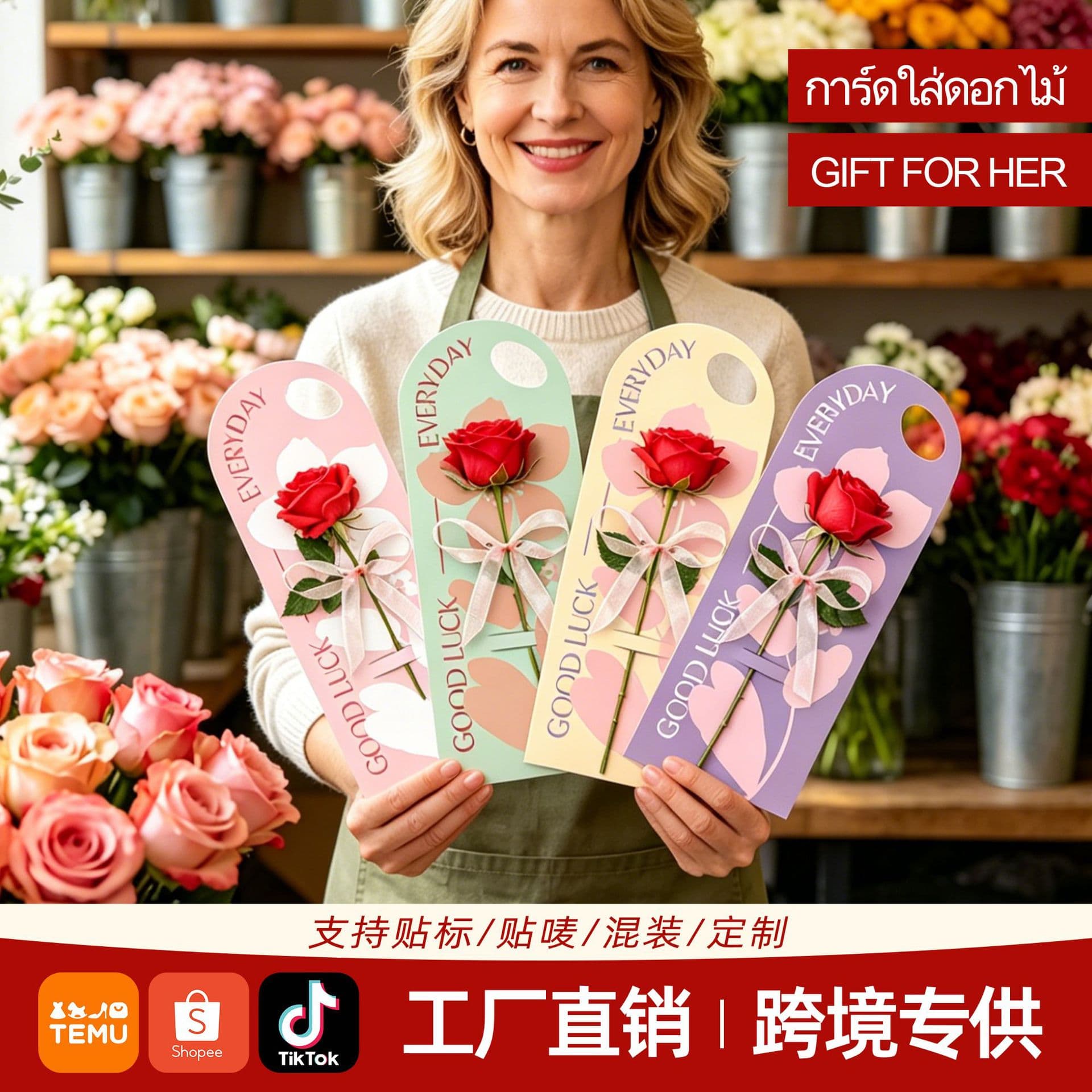 Cross-border Exclusive Handheld Flower Card Holiday Single Stem Bouquet Packaging Mother's Day Fresh Flowers Handmade Gift Rose Bag