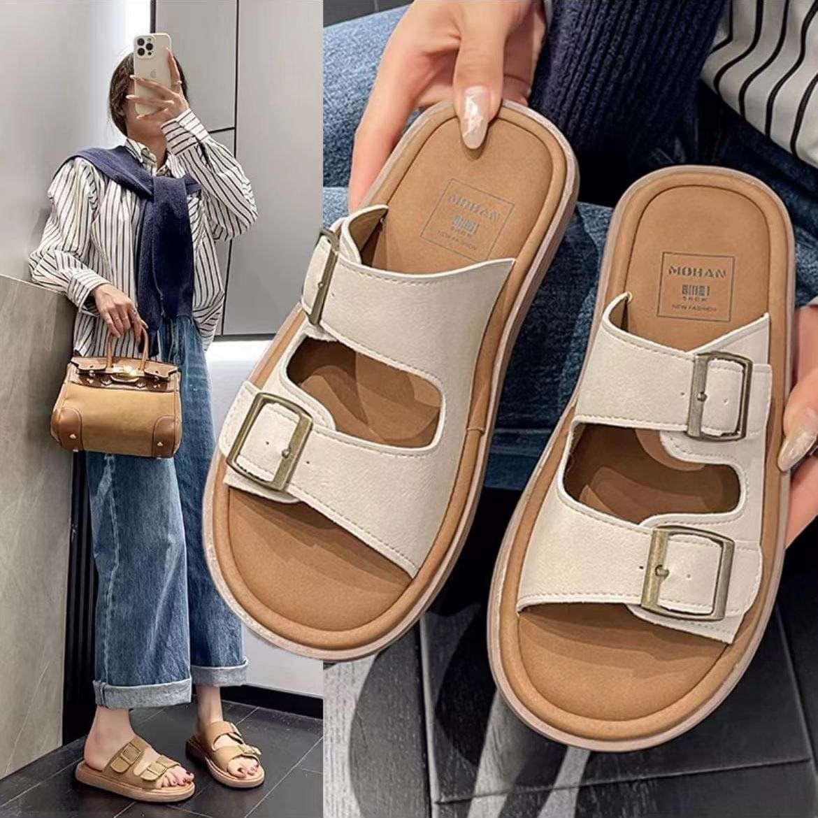 Soft-Soled Birkenstock Sandals for Women, Soft Leather Half-Slippers, Thick-Soled Summer New Style Sandals, Beach Wear, One-Piece Slippers
