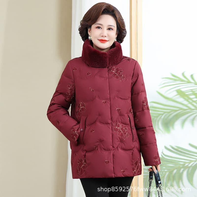 Mom's Down Jacket Women's Short Style 2025 New Middle-Aged and Elderly Thickened Winter White Duck Down Coat Wholesale and Drop Shipping