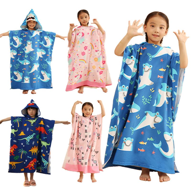 Kids Bath Towel Cape Bathrobe Boys Children Swim Bath Poncho with Hood Absorbent Quick-Dry Towel Large Size