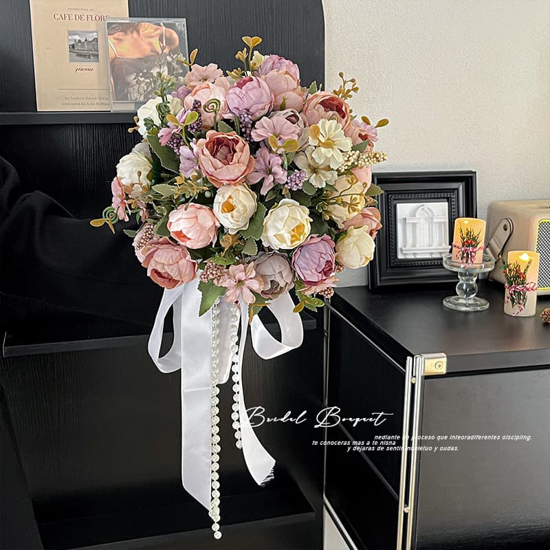 Luxury Rose Artificial Bouquet for Bride, Wedding Photo Prop, Factory Wholesale