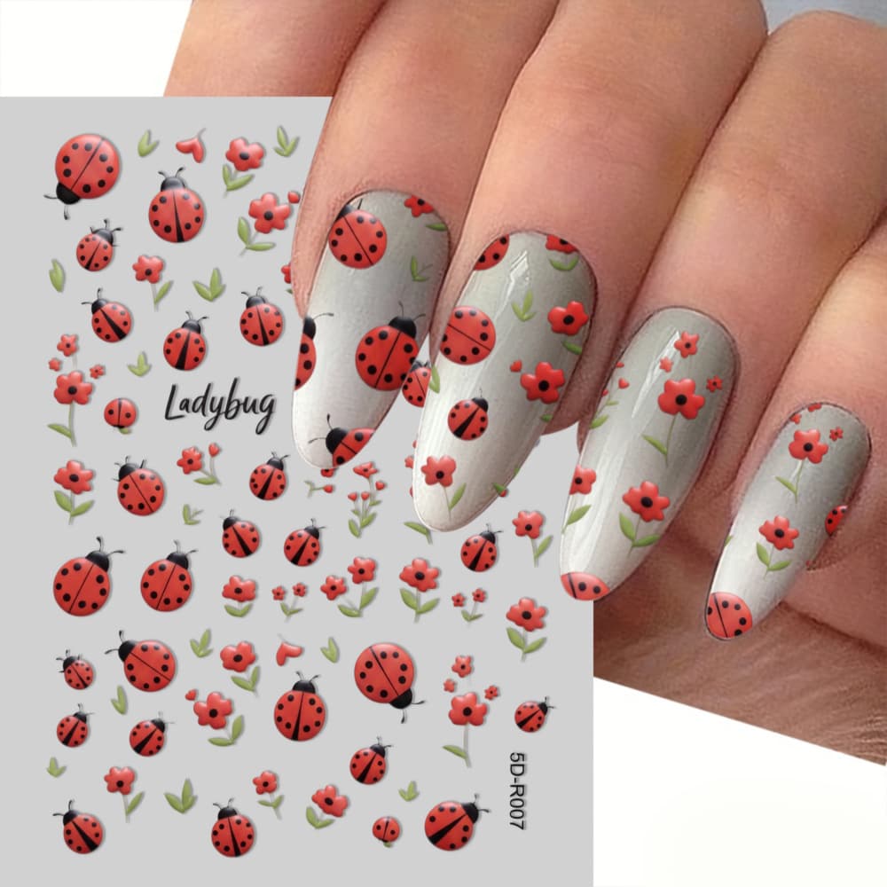 New Cross-border Nail Stickers Ins Spring Cartoon Ladybug Small Flower Ladybug Insect Nail Stickers
