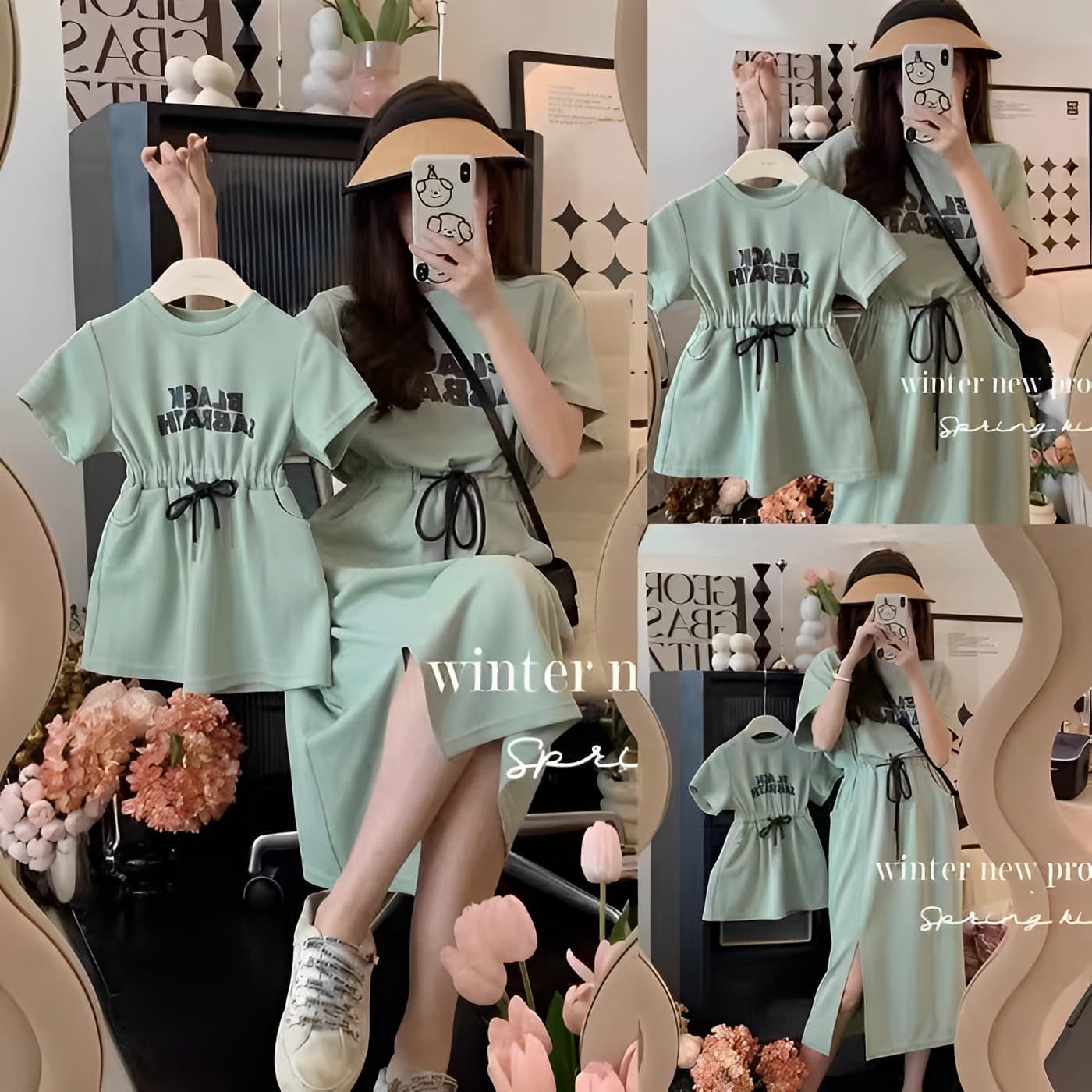 Korean-Style Family Matching Summer Outfits, Mother-Child Dresses, Short Sleeve, Baby Infant Summer Family Set, Pure Cotton