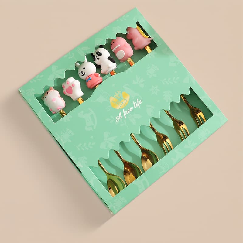 Stainless steel doll silicone head spoon and fork gift set creative animal cartoon dessert coffee stirring spoon fruit fork