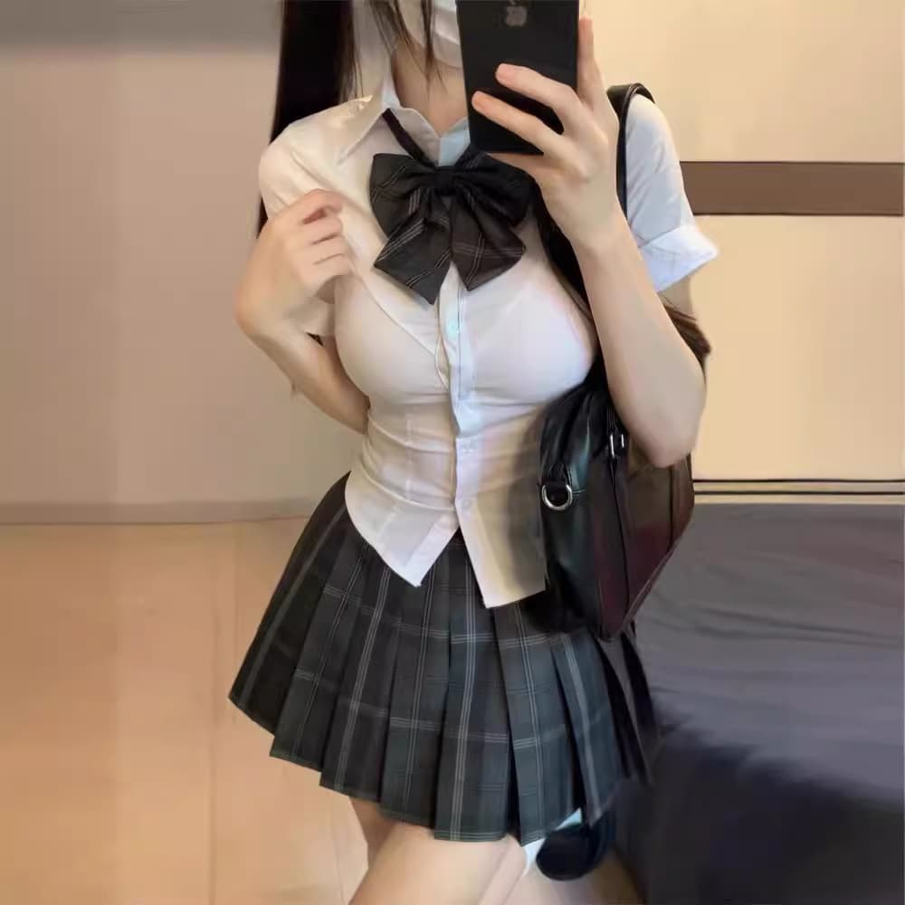 JK Uniform Waist-Cinching Shirt Short Sleeve Original Authentic Academic Style Slimming White Shirt Hot Girl Set