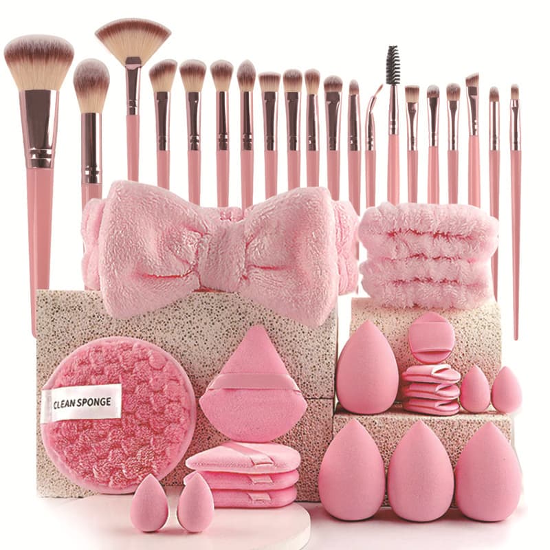 Cross-border 40-piece Beauty Tool Set with Travel Cosmetic Bag, Full Makeup Brush and Powder Puff Combination for Before and After Makeup
