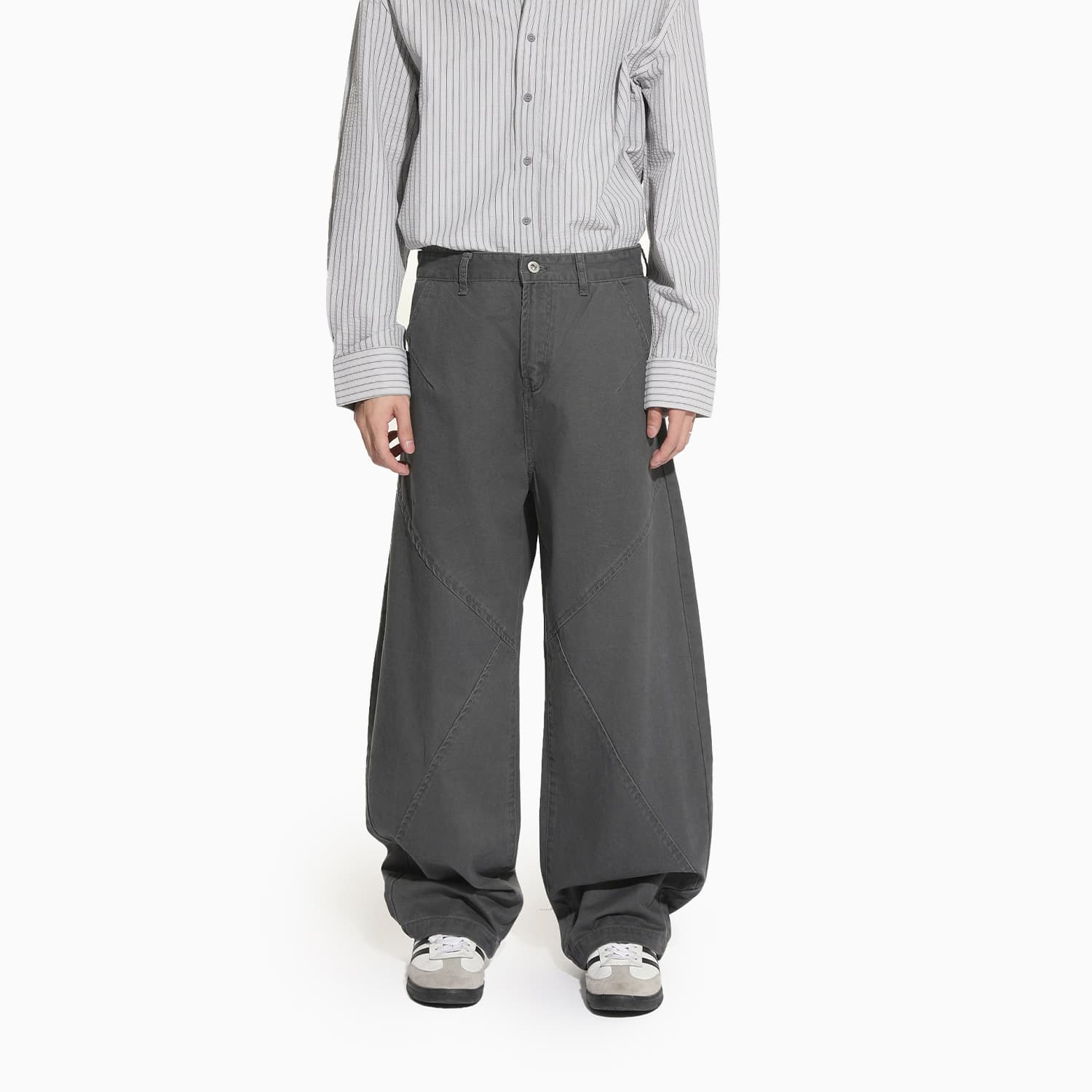 MTLCLOTHES Men's Clothing | American Retro Pure Cotton Wide-Leg Curved Knife Pants Solid Color Loose Casual Denim Work Pants