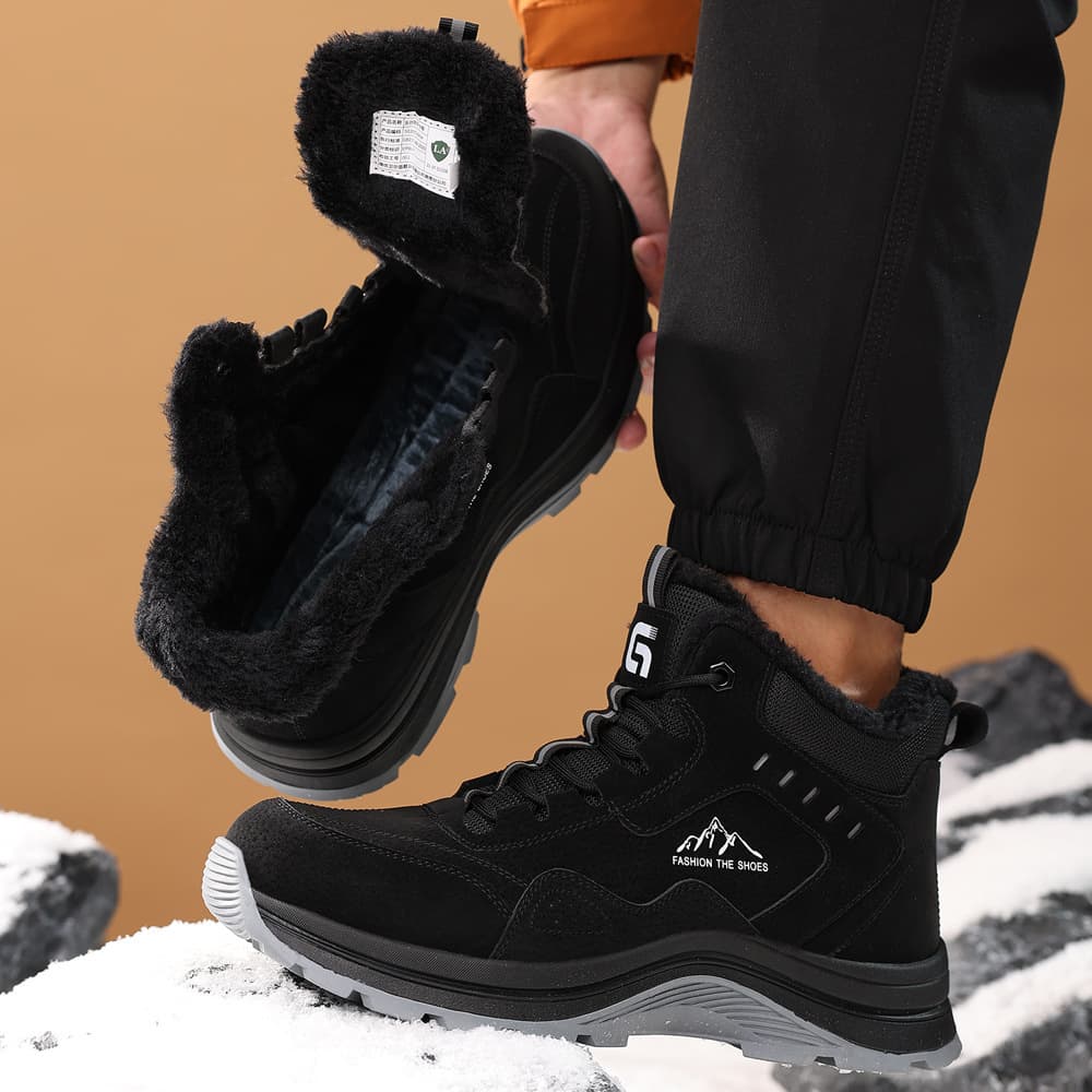 Winter Men's Safety Shoes with Steel Toe, Anti-Smash, Anti-Puncture, Water-Resistant, Fleece-Lined, High-Top Work Shoes