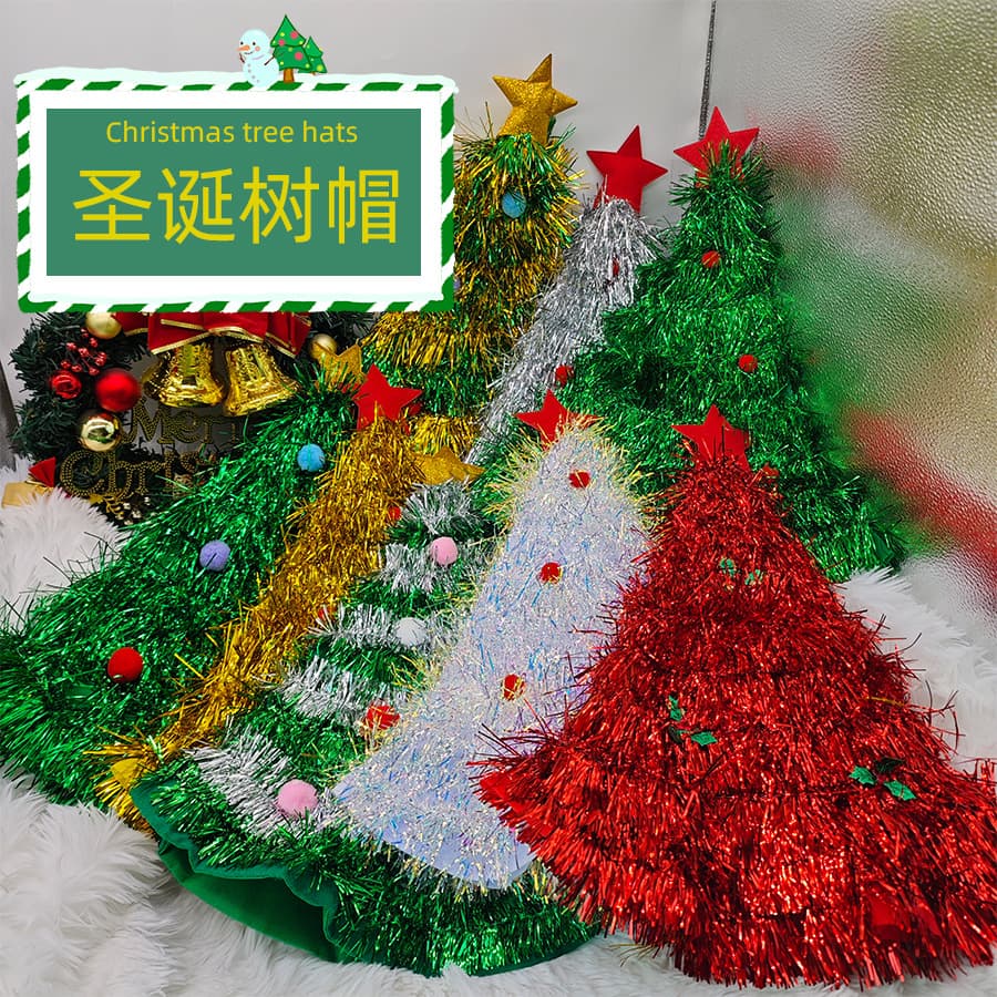 Green Christmas Tree Hat Magical Christmas Hat Photography Props Wool Thread Christmas Hats Festive Green Onion Silk Hats