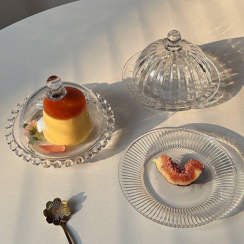 Transparent Love Edge Dessert Plate, Small French Dessert Cookie Glass Dish, Simple Salad Plate, Cake Cover Dish