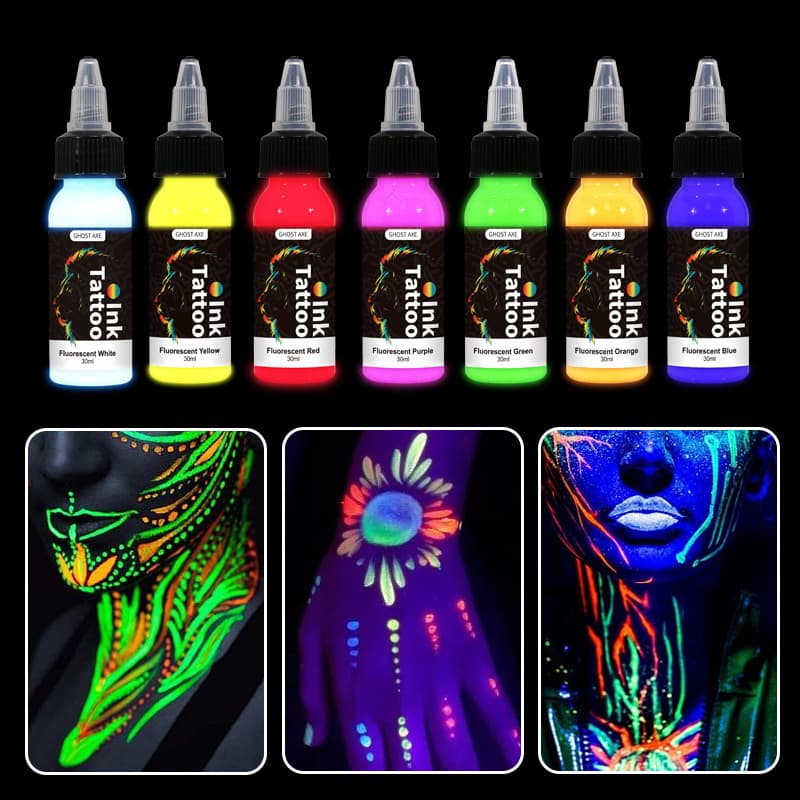 Cross-border hot-selling fluorescent tattoo ink 7-color set makeup color luminous color tattoo practice dye pigment