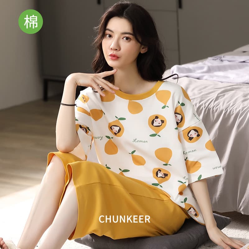 Pure Cotton Sleepwear Women's Summer Short Sleeve Loose Home Clothes Set Comfortable Breathable Casual Style Round Neck