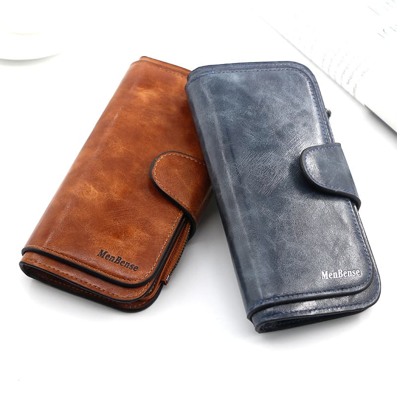 Cross-Border Hot-Selling Retro Waxed Leather Buckle Women's Long Wallet Mobile Phone Bag Multi-Card Slot Coin Purse Clutch Bag